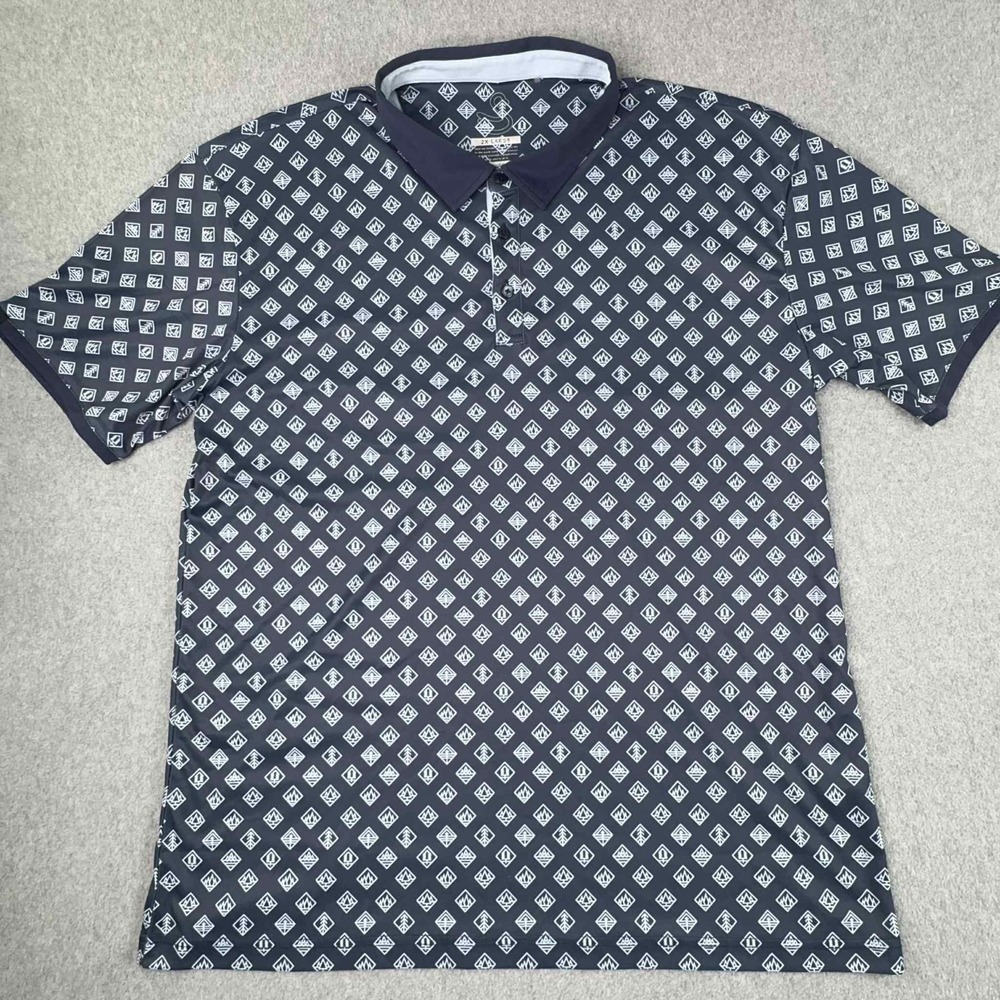 Swannies Polo Shirt Mens 2XL XXL Blue Geometric Golf‎ Performance Preppy Casual